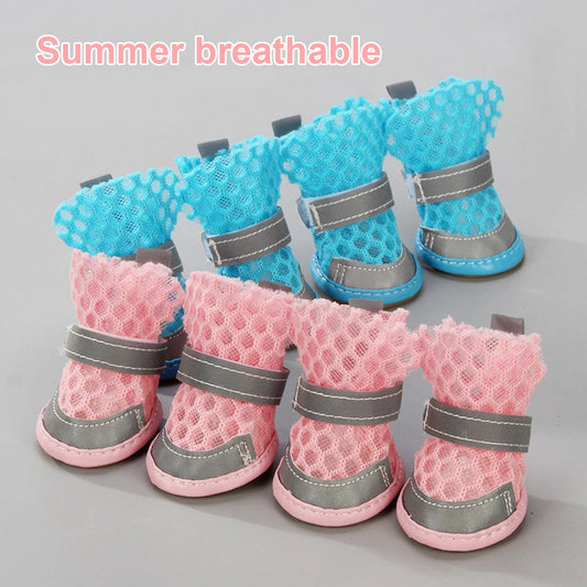 4Pcs Reflective Nonslip Summer Heat Resistant Mesh Breathable Dog Boots