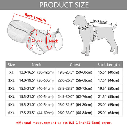 Waterproof Big Dog Clothes Warm Large Dog Reflective Coat XL-6XL