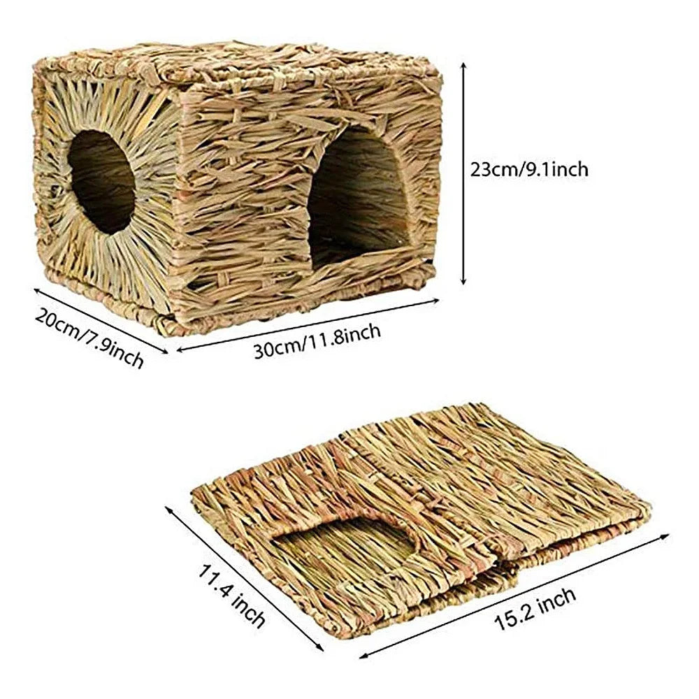 Foldable Rabbit Straw Nest House Woven Grass Sleeping Bed