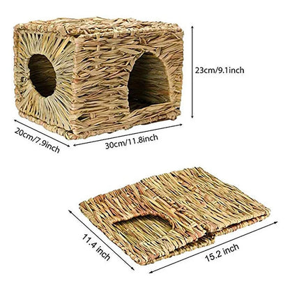 Foldable Rabbit Straw Nest House Woven Grass Sleeping Bed