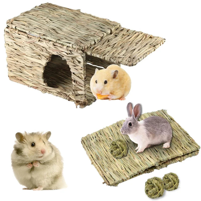 Foldable Rabbit Straw Nest House Woven Grass Sleeping Bed