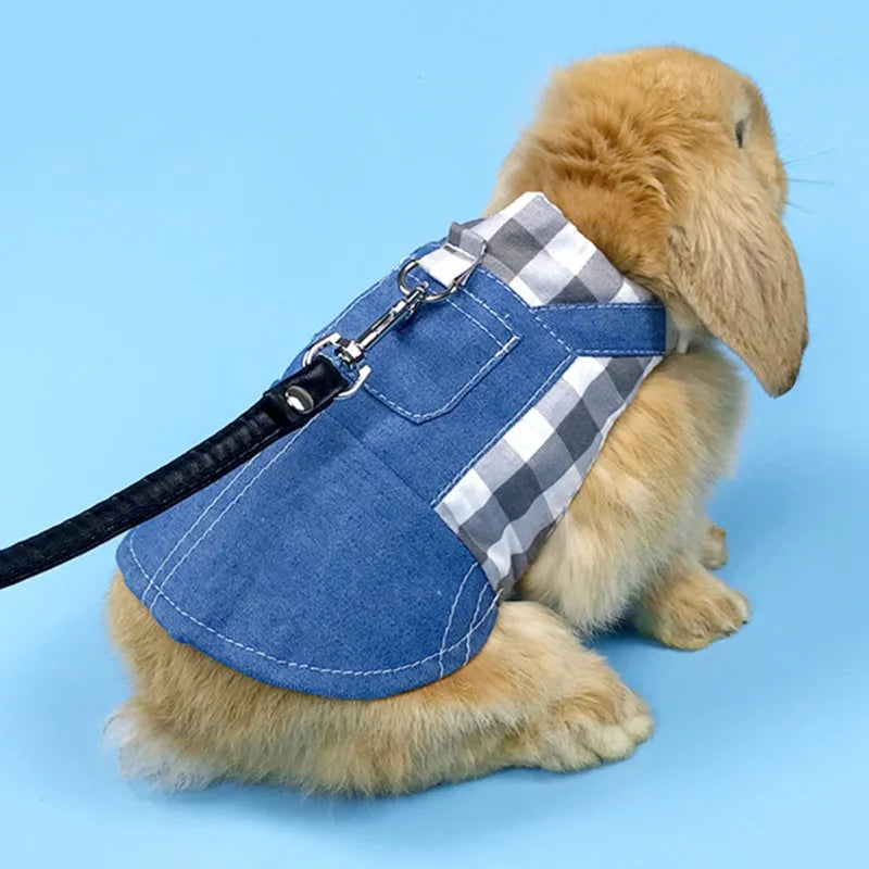 Cute Bunny Rabbit Dress Clothes Small Animal Denim Jacket For Mini Dog Chinchilla Costume Outfits Ferret Hamster Clothes