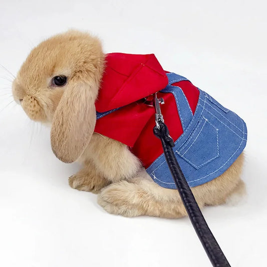 Cute Bunny Rabbit Dress Clothes Small Animal Denim Jacket For Mini Dog Chinchilla Costume Outfits Ferret Hamster Clothes