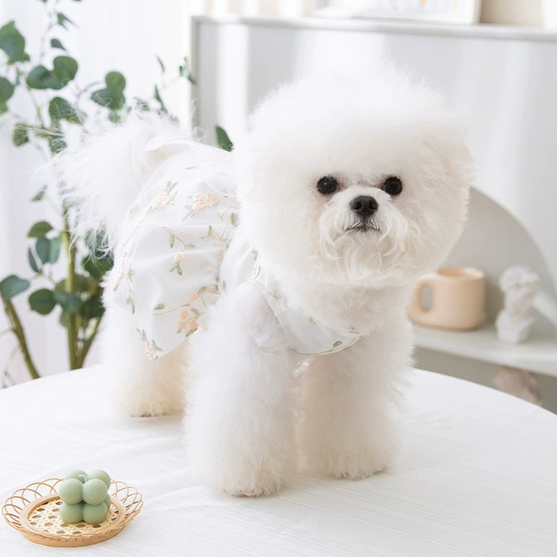 Dog Breathable Lace Ribbon Floral Double-Layer Princess Dress