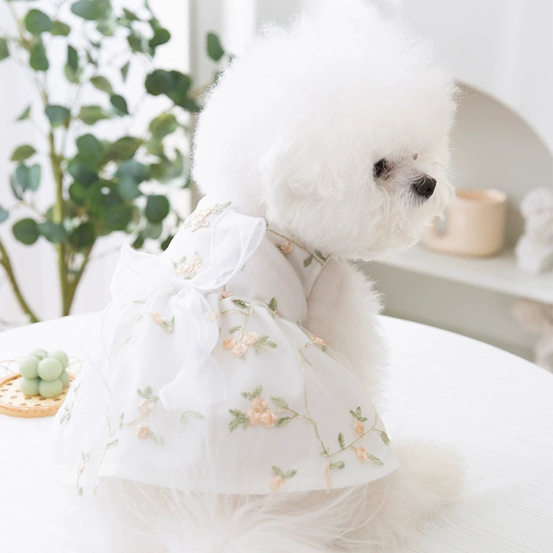 Dog Breathable Lace Ribbon Floral Double-Layer Princess Dress