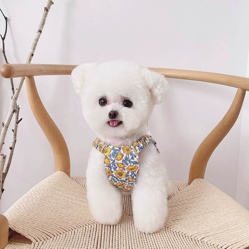 Pet Clothes Spring/Summer Style Fairy Floral Ruched Dress Dog