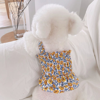 Pet Clothes Spring/Summer Style Fairy Floral Ruched Dress Dog