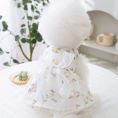 Dog Breathable Lace Ribbon Floral Double-Layer Princess Dress