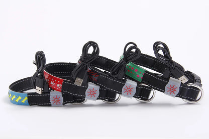 Led Dog Collar Luminous Collar USB Chargeable Pet Collar PU Leather Engraved Design Adjustable