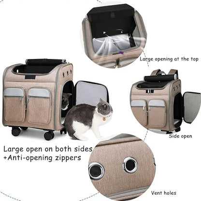 Retractable Zipper Mesh Breathable Walking Handle Cat And Dog Pet Carrier With Wheels