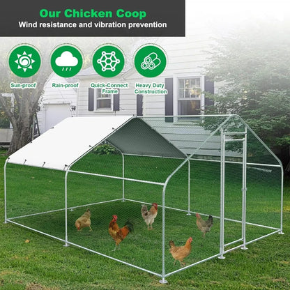 Large Metal Chicken Coop, Outdoor Walk-in Poultry Cage/Kennel With Waterproof Cover and Secure Lock