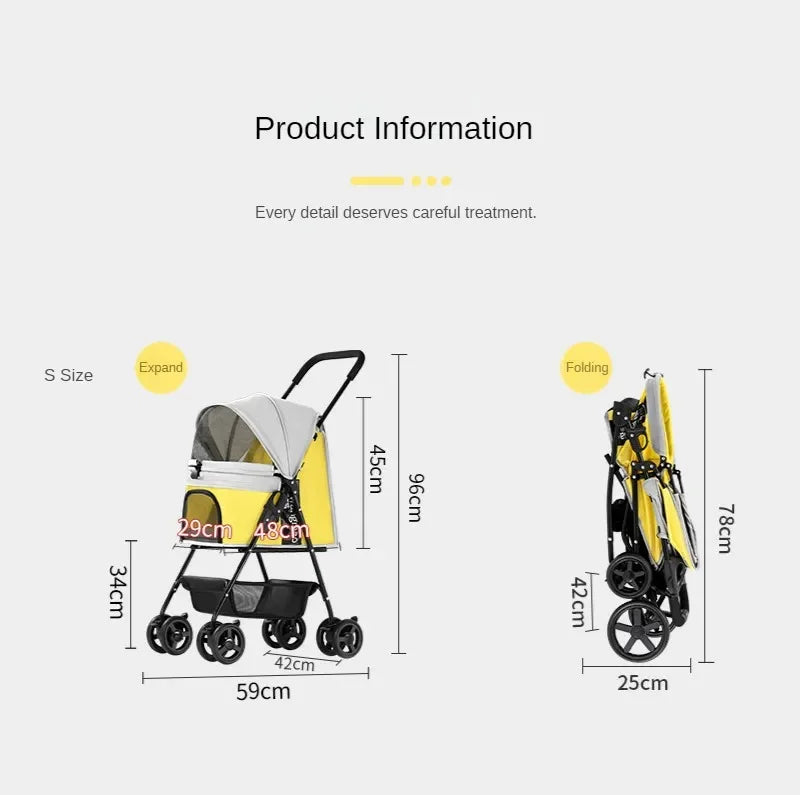 Pet Cat Dog Trolley Carriers Four-wheel Safety Rope Universal Foldable Mini Lightweight