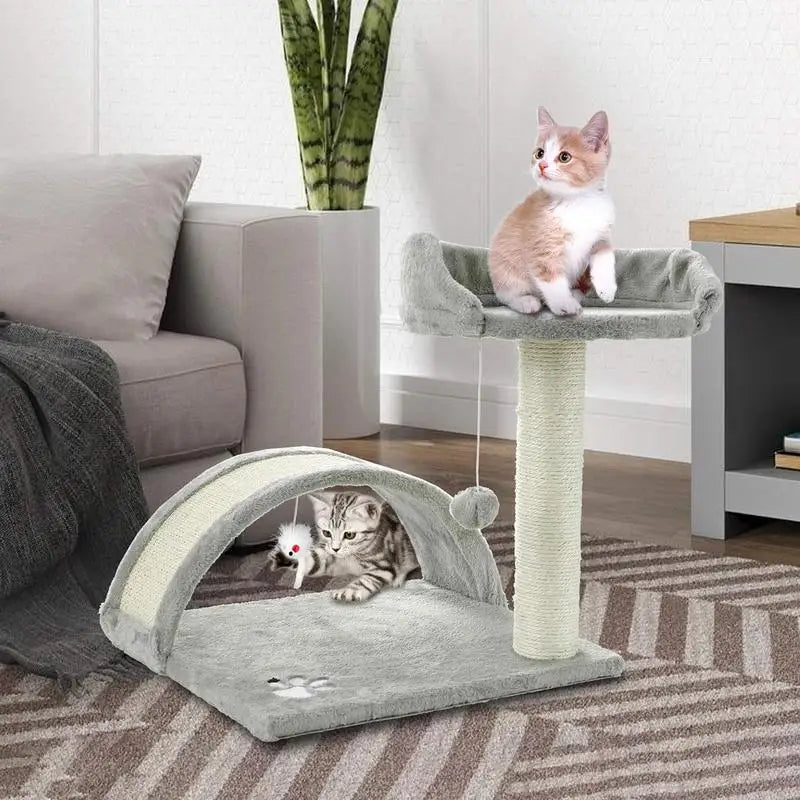 FluffyDream Cat Tree Condo with Scratching Post, Cat Tower Pet Play House with Toy, Grey, 17 Inch