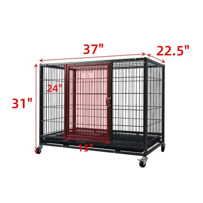 Homey Pet 37 inch Stackable Open Top Heavy Duty Dog Crate Cage for Medium Dog with Wheels and Removable Tray