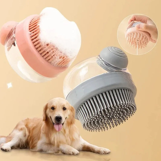 Pet Bath Brush Soft Silicone With Shampoo Dispenser Gentle Massage