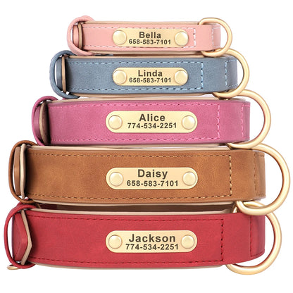 Custom PU Leather Dog Collar Leash Set Personalized Dog Collars Free Engraved Nameplate