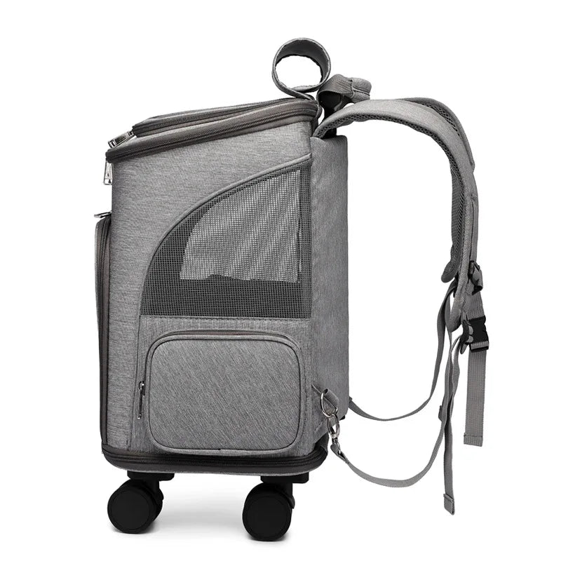 Pet Trolley Bag Draw Bar Pet Stroller Travel Carrier Cat Backpack Cage Detachable Expandable Carrying Backpack With Wheels