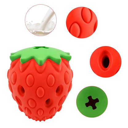 DualPet Dog Chew Toys Rubber Strawberry Shaped Food Leaking Toy Durable Eco-friendly Food Dispenser