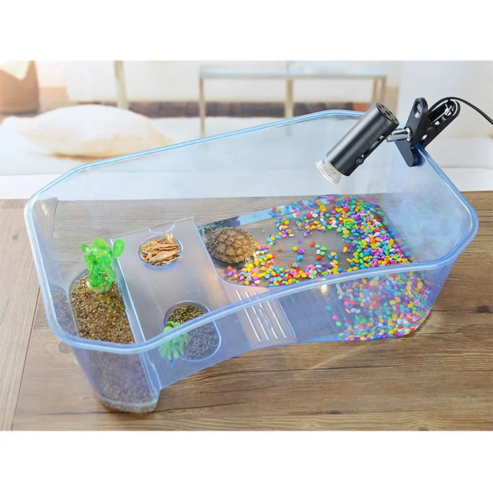 Reptile Feeding Box Aquarium Tank With Basking Ramp