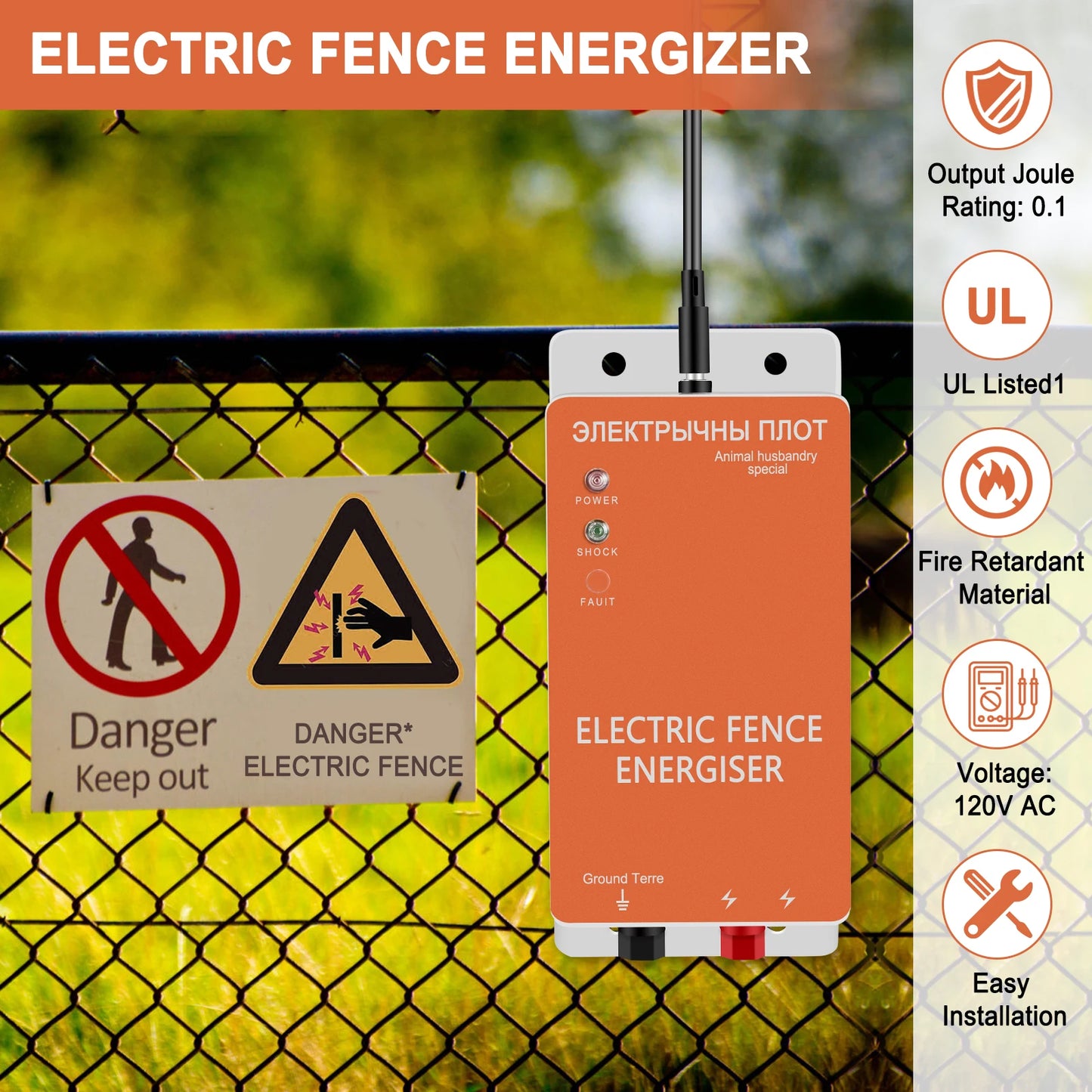 Electric Fence 10KM Solar Energizer Charger Controller Farm Animal Fence Alarm Livestock Tools High Voltage Horse Cattle Poultry