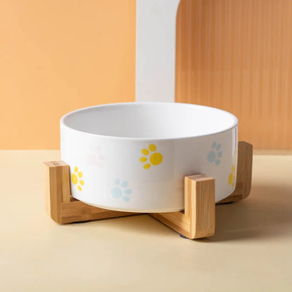 Ceramics Pet Bowl with Wood Mat