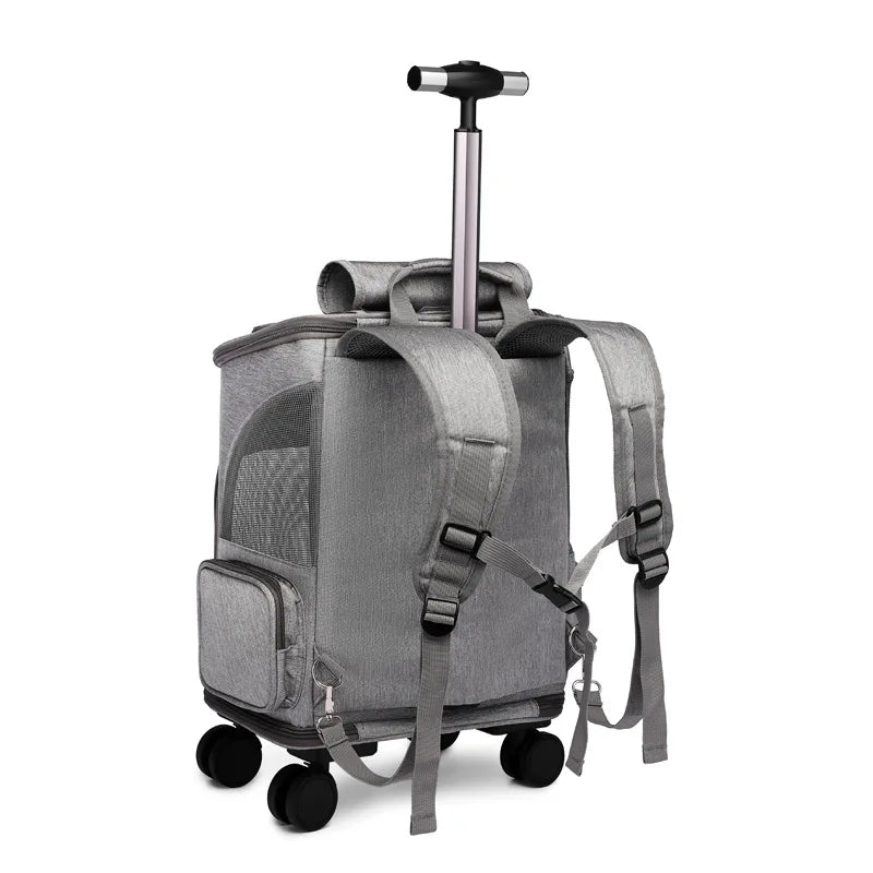 Pet Trolley Bag Draw Bar Pet Stroller Travel Carrier Cat Backpack Cage Detachable Expandable Carrying Backpack With Wheels