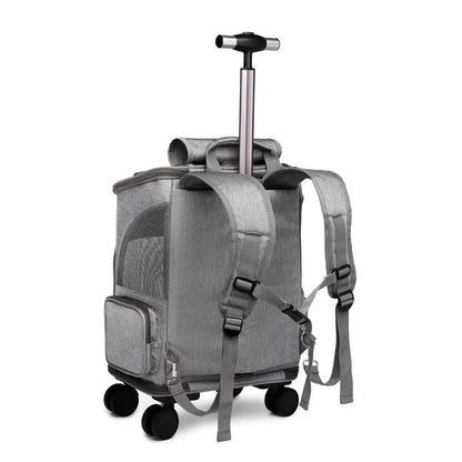 Pet Trolley Bag Draw Bar Pet Stroller Travel Carrier Cat Backpack Cage Detachable Expandable Carrying Backpack With Wheels