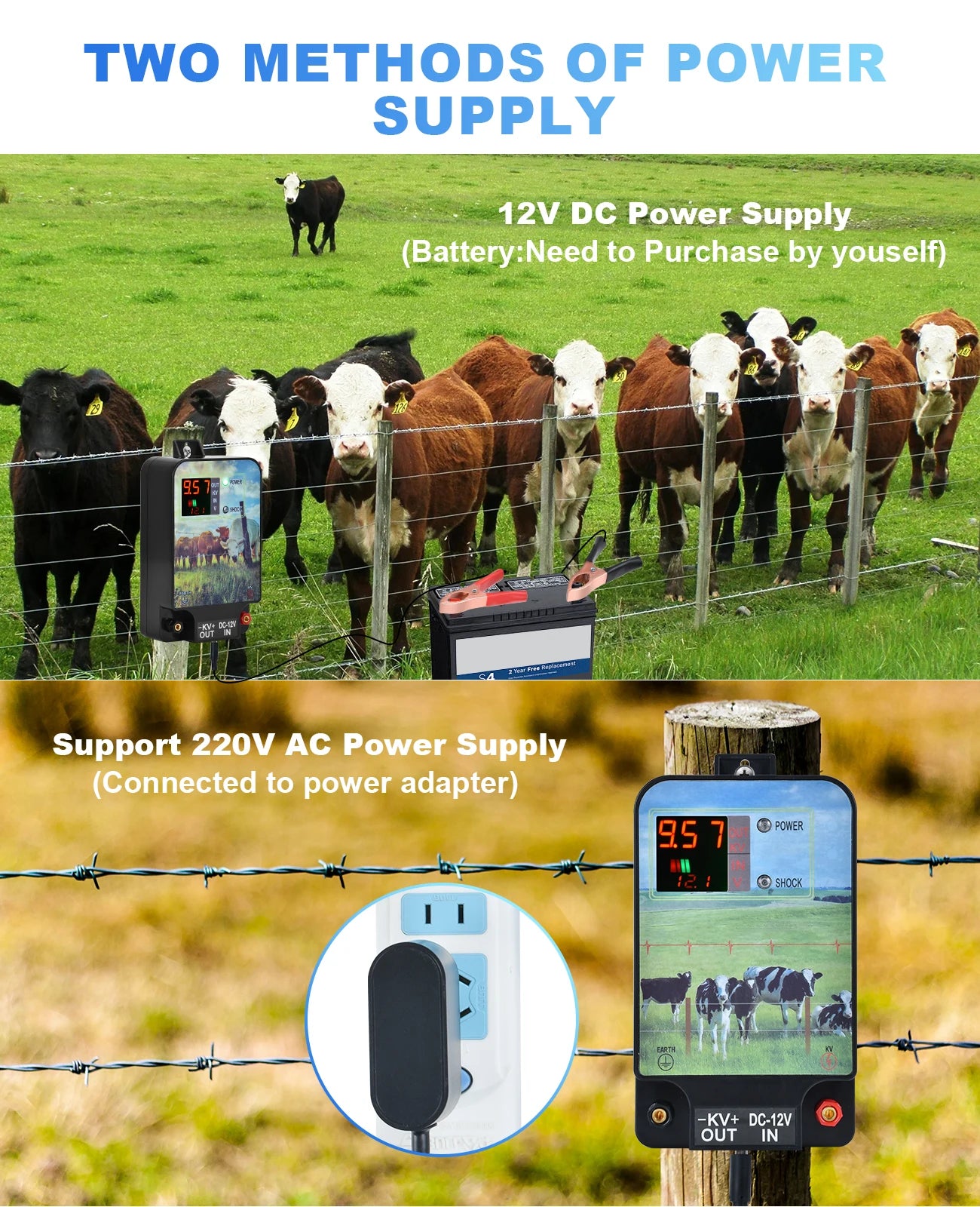 10km Electric Fence Energizer 6-12KV 6.2Miles Electronic Fence Charger Controller