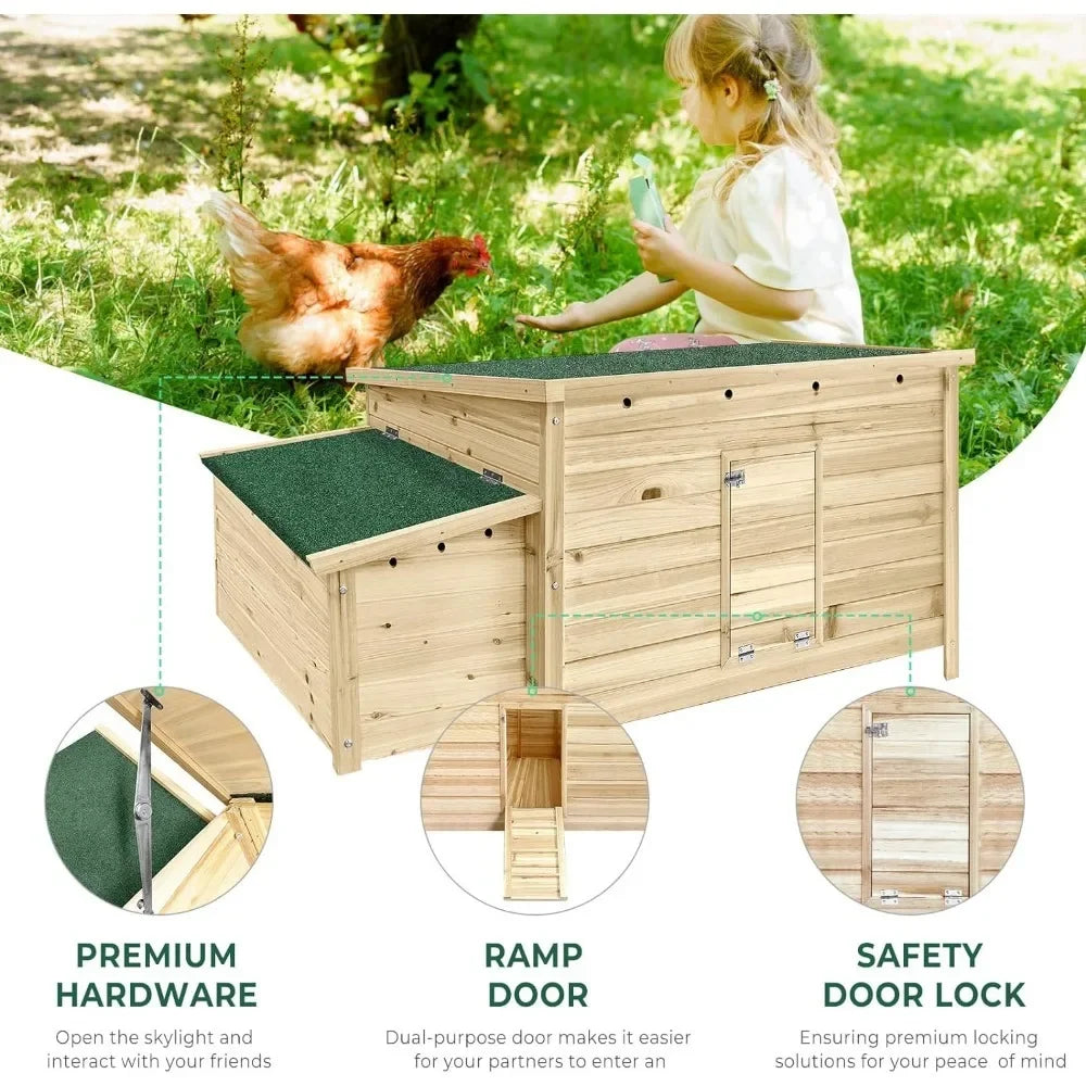 Wooden Chicken Coop 57.6'' Hen House with 2 Nesting Box, Poultry Cage Rabbit Hutch