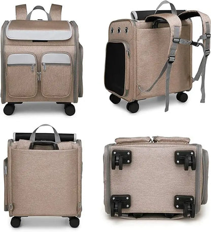 Retractable Zipper Mesh Breathable Walking Handle Cat And Dog Pet Carrier With Wheels