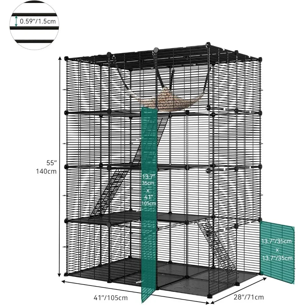 4 Tier Cat Cage Large with Hammock Outdoor Cat Enclosure Catio Metal Kennels