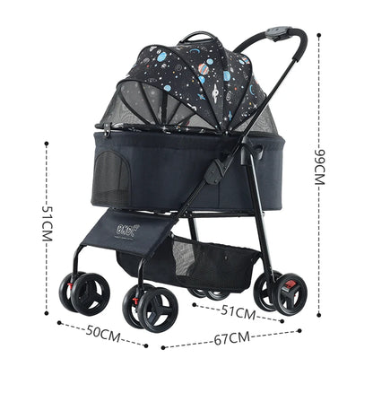 Lightweight Dog Stroller Foldable Detachable Pet Carrier 15kgs 4 Wheels