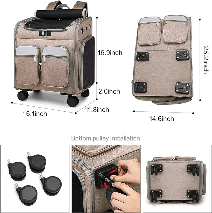 Retractable Zipper Mesh Breathable Walking Handle Cat And Dog Pet Carrier With Wheels