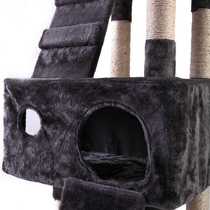 67'' Multi-Level Cat Tree Tower, Kitten Condo House with Scratching Posts, Kitty Play Activity Center, Gray