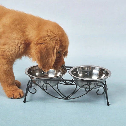 Set Of Stainless Steel Pet Bowls (one Base, Two Stainless Steel Bowls)