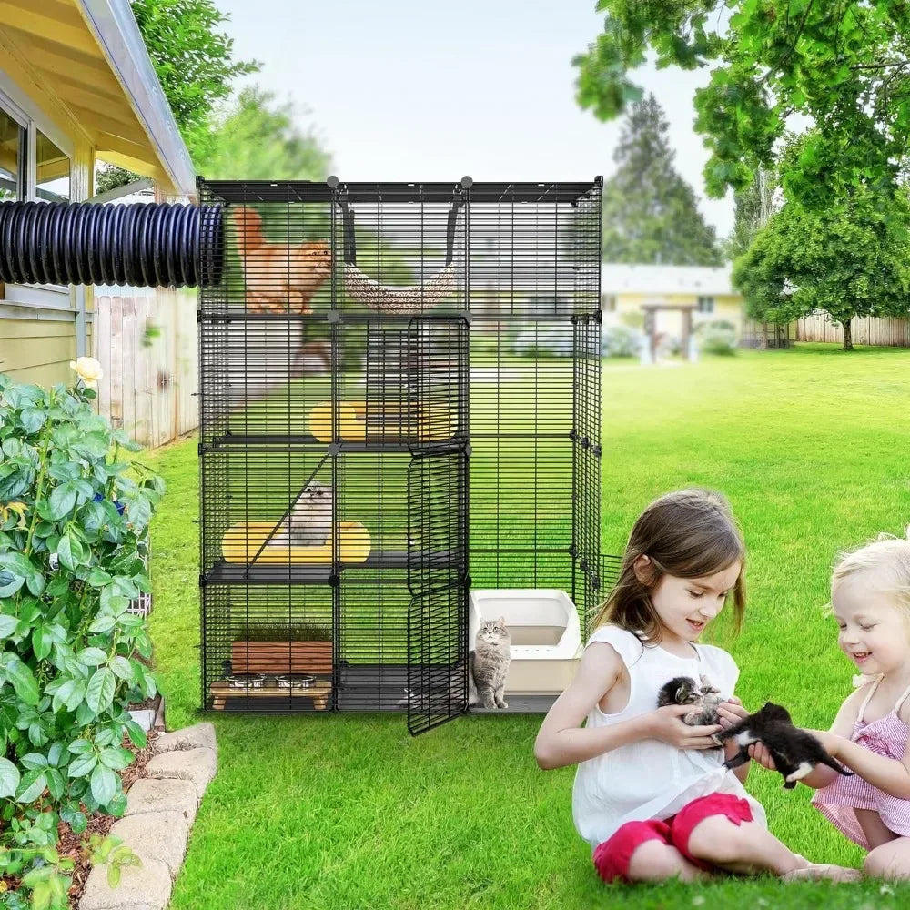 4 Tier Cat Cage Large with Hammock Outdoor Cat Enclosure Catio Metal Kennels