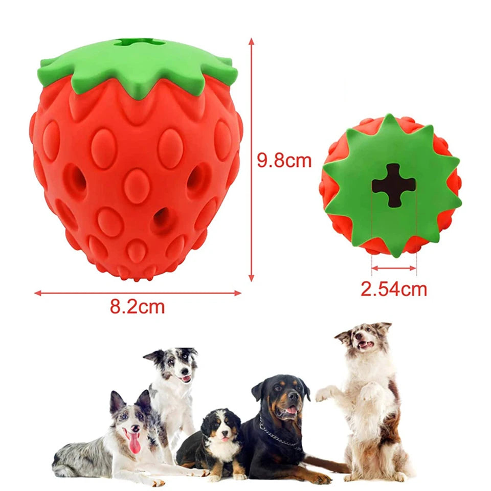 DualPet Dog Chew Toys Rubber Strawberry Shaped Food Leaking Toy Durable Eco-friendly Food Dispenser