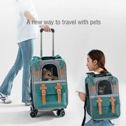 Dog Cat Carrier Wheel Outdoor Backpack  Pet Carrier Portable