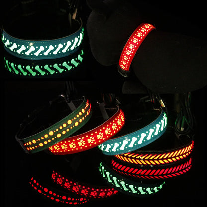 Led Dog Collar Luminous Collar USB Chargeable Pet Collar PU Leather Engraved Design Adjustable