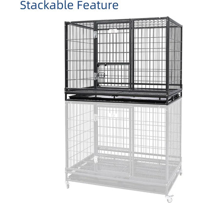 Homey Pet 43" Stackable and Collapsible Heavy Duty Cage W/Feeding Door, Casters and Tray