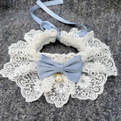 Lace Bowknot Pearl Collar Cat Dog Neckerchief