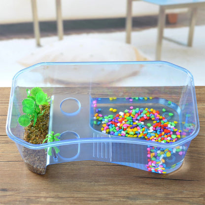 Reptile Feeding Box Aquarium Tank With Basking Ramp