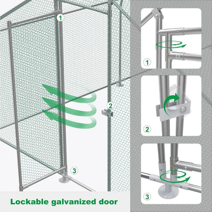 Large Metal Chicken Coop, Outdoor Walk-in Poultry Cage/Kennel With Waterproof Cover and Secure Lock