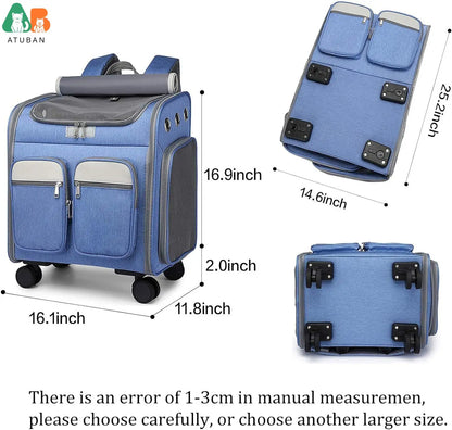 ATUBAN Wheeled Pet Carrier Backpack Pet Rolling Carrier Backpack Removable Wheels