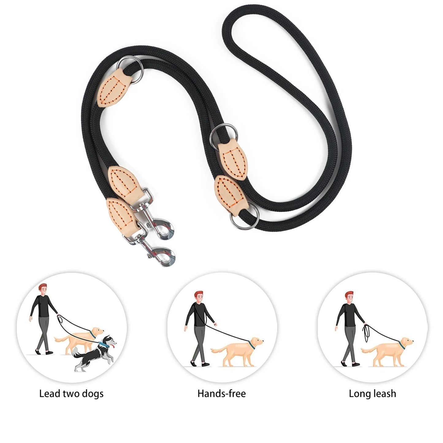 Handsfree Multipurpose Dog Double Leash Medium Adjustable and Nylon Luxury