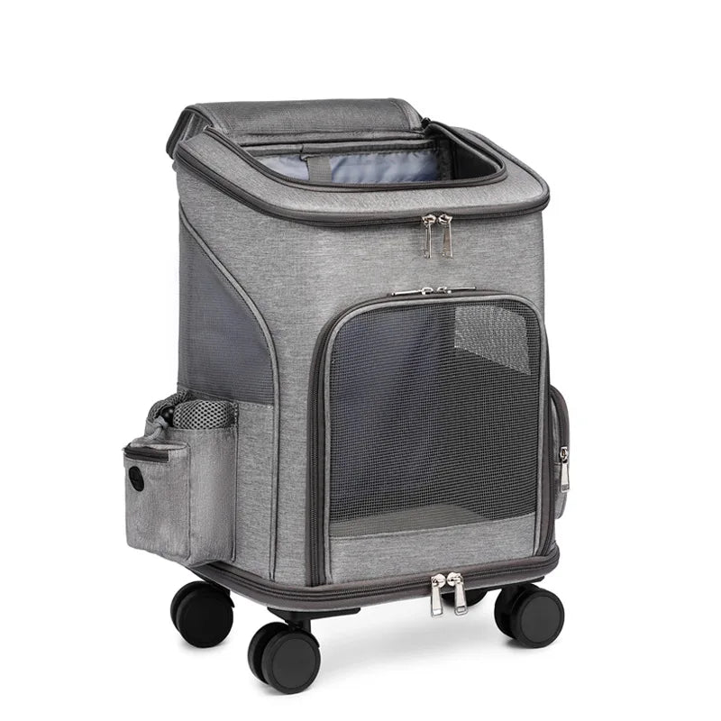 Pet Trolley Bag Draw Bar Pet Stroller Travel Carrier Cat Backpack Cage Detachable Expandable Carrying Backpack With Wheels