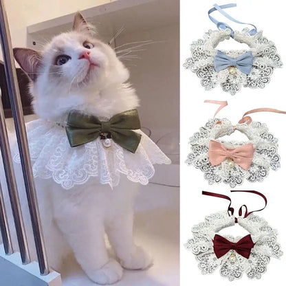 Lace Bowknot Pearl Collar Cat Dog Neckerchief