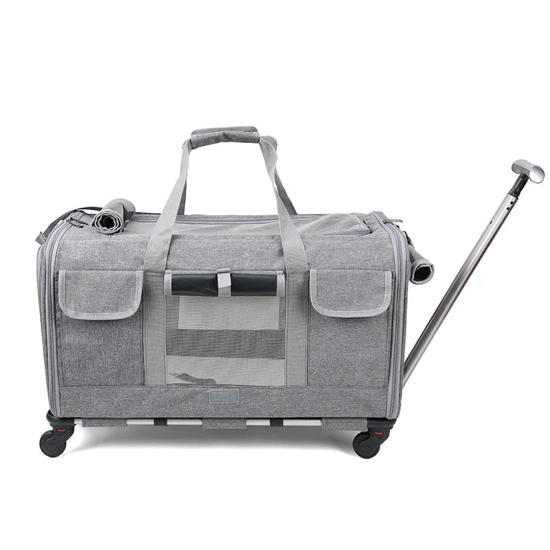 Breathable Foldable Portable Pet Trolley Case Detachable Universal Wheel