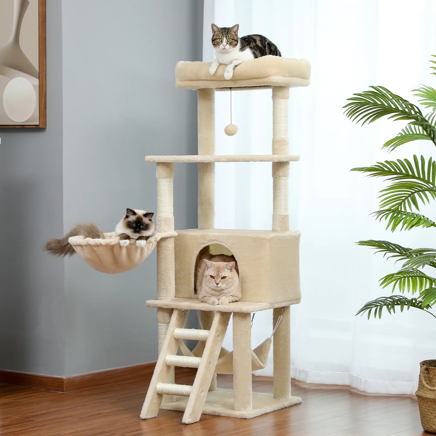 Luxury Cat Tree Condo Furniture Kitten Activity Tower with Scratching Posts Perches Hammock