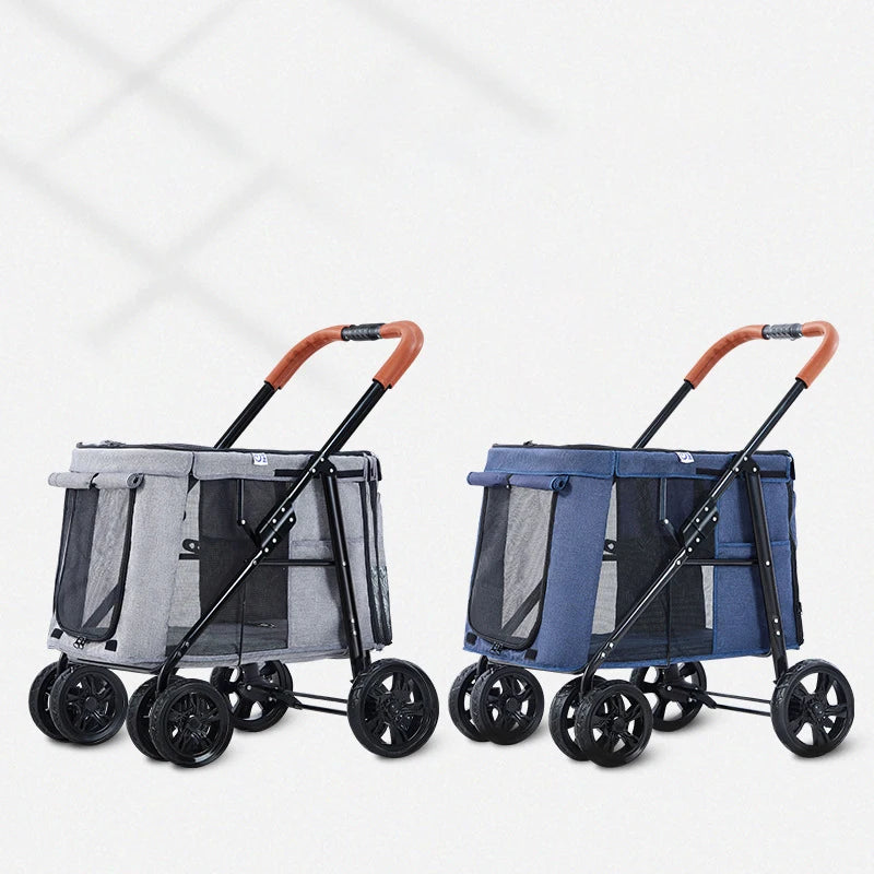 Pet Stroller Cat Carrier 4-wheel Folding Trolley Case Cat Pet Stroller Breathable Large-capacity Cat Dog Luggage Baby Stroller